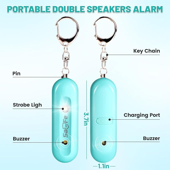 Personal Safety Alarm - Waterproof Rechargeable Security Alarm - 140dB Extra Loud Siren & Strobe Light - Self Defense Keychain - Gift for Women, Teenagers, College Girls, Seniors（Aqua+Aqua） - Image 3