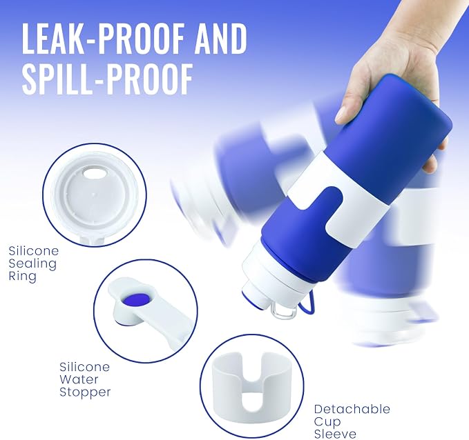 Nefeeko Collapsible Water Bottle, BPA Free 26oz Silicone Water Bottles | Foldable Water Bottles for Travel Sports, Leak-Proof Spill-Proof Portable Water Bottle with Carabiner, Lightweight - Image 4