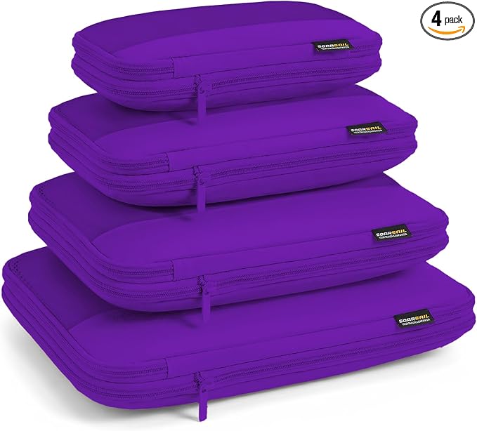 4 Piece Compression Packing Cubes for 3–7 Day Travel, Space Saving Travel Organizers with Breathable Mesh, Double-Zipper Packing Cubes for Carry-On & Suitcases (Lavender) by SOARSAIL