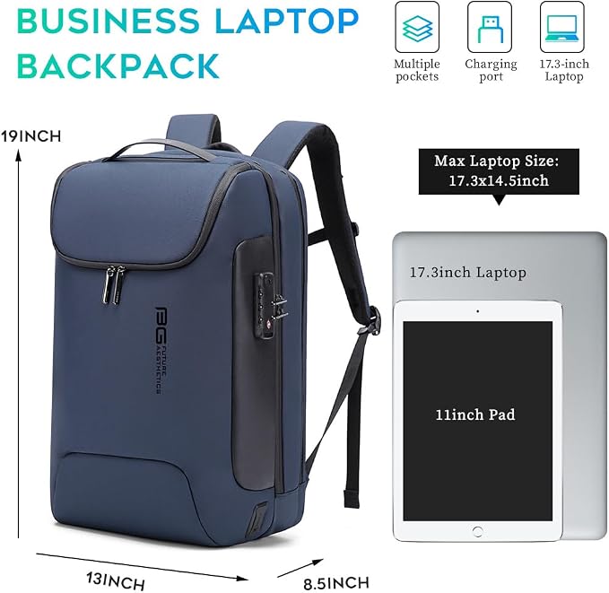 BANGE Mens Business Backpack for Work, Computer Backpacks for Laptops for 17.3 Inch, Men's Backpack with Lock Anti Theft, Backpack for Traveling with USB charging Port - Image 4