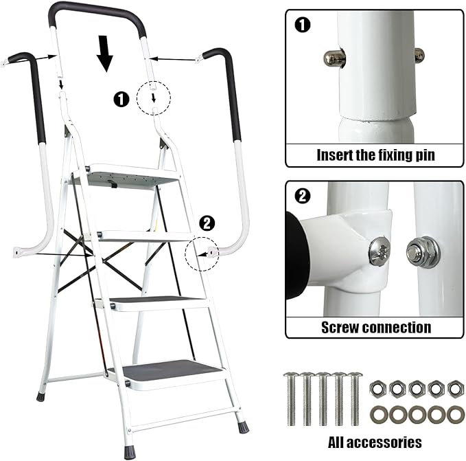 Jack Boss 4 Step Ladder, Requires Simple Installation, Folding Lightweight Step Stool with Handrails and Wide Anti-Slip Pedal for Home, Kitchen and Garage, Service Height 37.8 inch, 400 lbs Capacity - Image 2