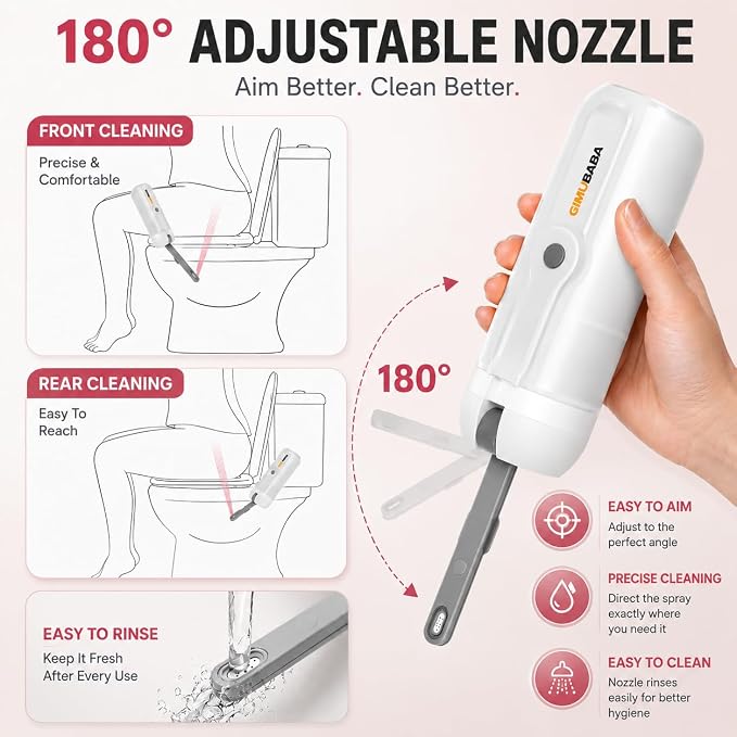 Portable Electric Bidet for Travel with 180° Adjustable Nozzle, Strong Water Pressure- Handheld Rechargeable USB-C Bidet,350ml IPX6 Waterproof Personal Hygiene Cleaner for Postpartum Women, Camping - Image 7