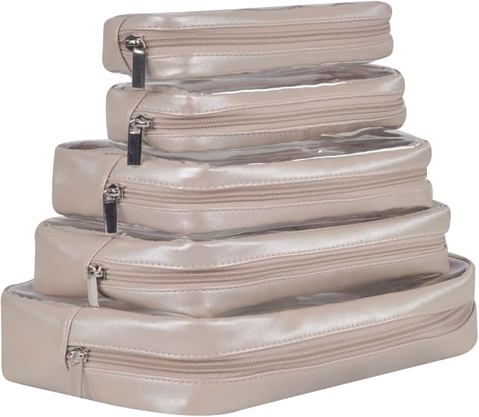 Remobia Hicol TSA Approved 5-Piece Diaper Bag Organizer Pouch Set Clear Waterproof TPU Kids Toiletry Storage Set Travel Packing Clutch Cube Bags for Baby Nursing (Pearl Grey) - Image 5
