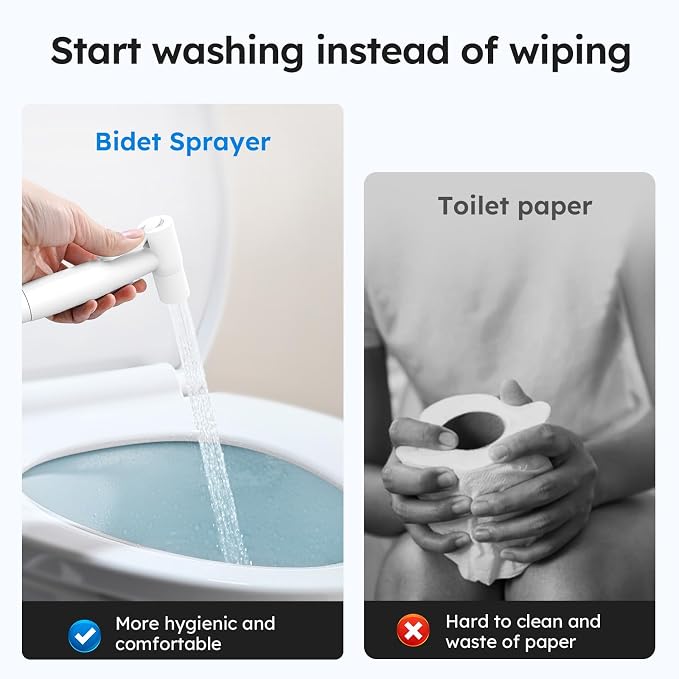 Arofa Handheld Bidet Sprayer, Bidet Attachment for Toilet, Matte White | Muslim Shower Toilet, Leak-Free Bidet Hose, Tank or Wall Mount, Feminine/Baby Wash, Cloth Diaper Rinse, Easy Installation - Image 2