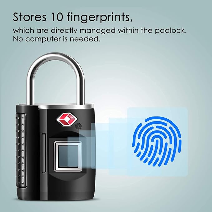 Fingerprint Lock, TSA Approved Smart Digital Locker Lock for Gym, Luggage, Travel, House Door, Suitcase, Backpack, School, Bike,Office, Keyless - Image 4