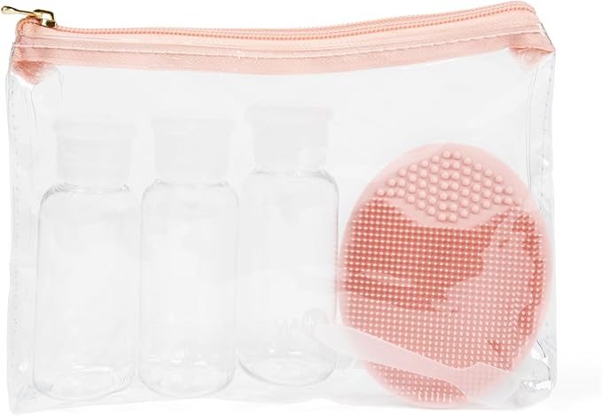 MIAMICA TSA Compliant Travel Bottles and Travel Toiletry Bag – Includes 12 Pieces – 7.55" L x 7.4" W x 1.8" D, Clear – Cute Travel Gifts by Miamica