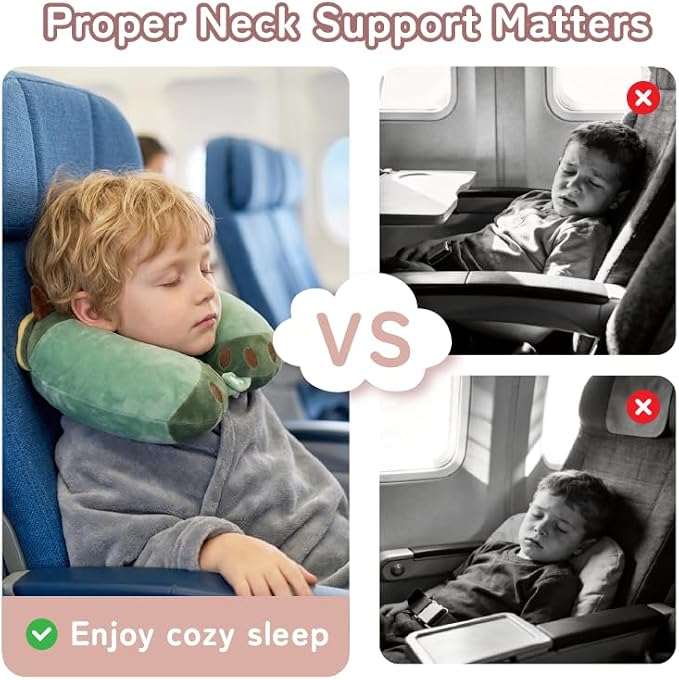 Kids Travel Neck Pillow for Ages 3-8 with Memory Foam, Dinosaur | Removable cover, 13 in neck size, machine washable, hidden zipper, head and chin support, car seat and airplane use - Image 6