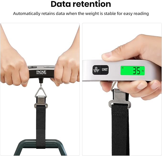 BAGAIL Digital Luggage Scale, 110lbs Hanging Baggage Scale with Backlit LCD Display, Portable Suitcase Weighing Scale, Travel Luggage Weight Scale with Hook, Strong Straps for Travelers - Image 3