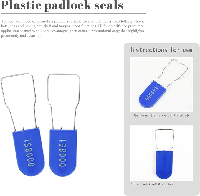 1000pcs Security Metal Wire Padlocks, Plastic Security Seals Disposable Anti-Tamper Tag Locks with Numbered Anti Tamper Tag Hasps (Blue, 1000pcs) - Image 7