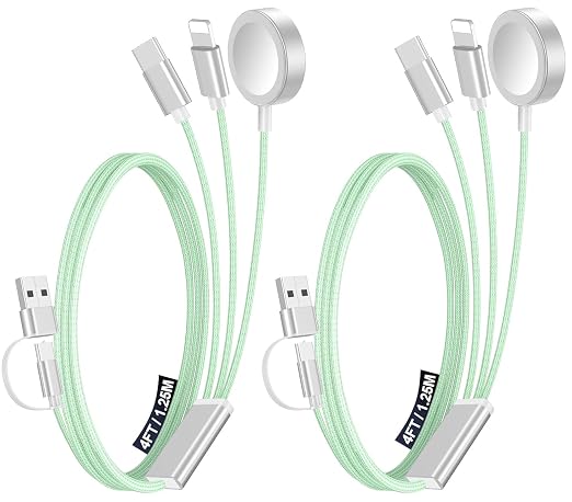 2Pack Travel Essentials for Apple Watch Charger,3-in-2 Multi Charging Cable | Cruise Vacation Camping Essentials for iPhone Charger,Type C/Lightning for iWatch,iPhone 17-12,Xbox Series X&S-4FT Green by Accessoriesforphoneandelectricproducts