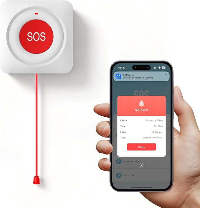 WiFi Call Button for Home Alarm System,Elderly Caregiver Caregiver Call Button with App Notification,Wireless Emergency Button SOS Alarm Bell,Work with Tuya No Monthly Fee,Waterproof by PGST