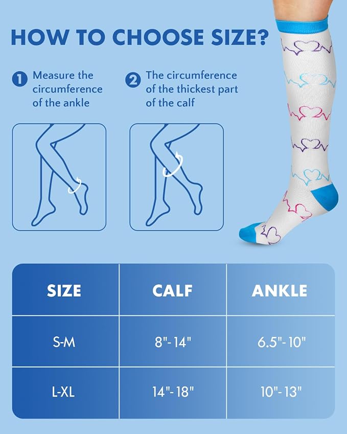 Compression Socks for Women 15-20 mmHg, 2 Pairs | Graduated Support, Knee High Fit, Polyester Stretch, Circulation Comfort, Nurses, Travel, Athletes, Flight, Daily, Patterned - Image 3
