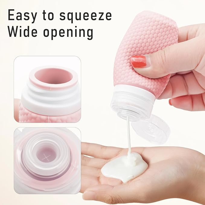 2 oz Travel Bottle Silicone Small Liquid Travel Containers 2 Pack Leak Proof TSA Approved Bottles On The Go Size Traveling Kit for Toiletries Shampoo Body Wash Skincare Lotion Women - Leather Pink - Image 5