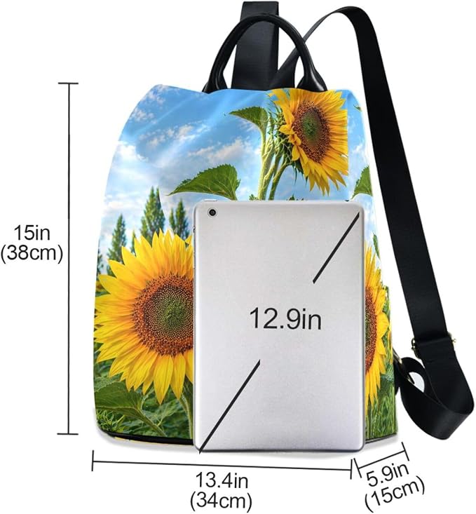 ALAZA Summer Sunflower Flowers Floral Backpack Purse for Women Anti Theft Fashion Back Pack Shoulder Bag - Image 3