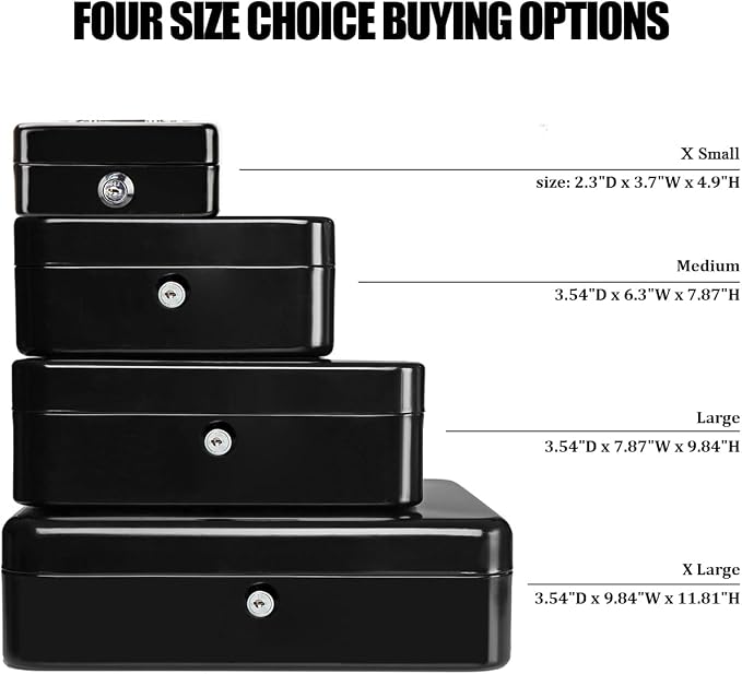 Jssmst X-Small Cash Box with Lock - Money Saving Box for Cash Coins, Small Lock Box for Medication Personal Items, 4.92'' x 3.94'' x 2.28'', Black - Image 8