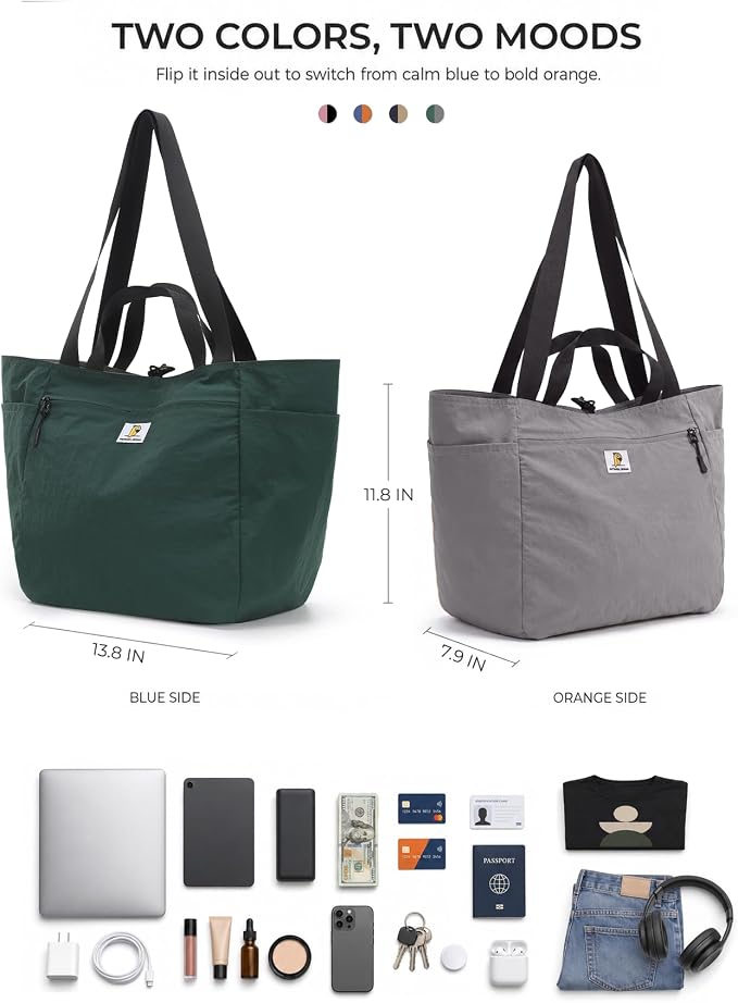 Reversible Travel Tote Bag, Foldable Carry On Shoulder Bag with Large Capacity for Airport, Shopping, Gym & Daily Use - Image 7