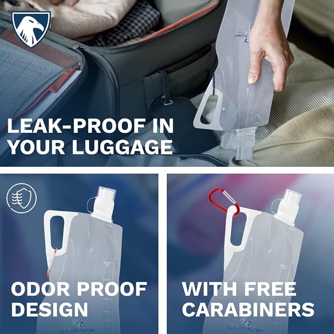 Survivor Filter Clear Collapsible Water Bottles - Travel, Hiking, Foldable, BPA-Free - 2 x - Image 7