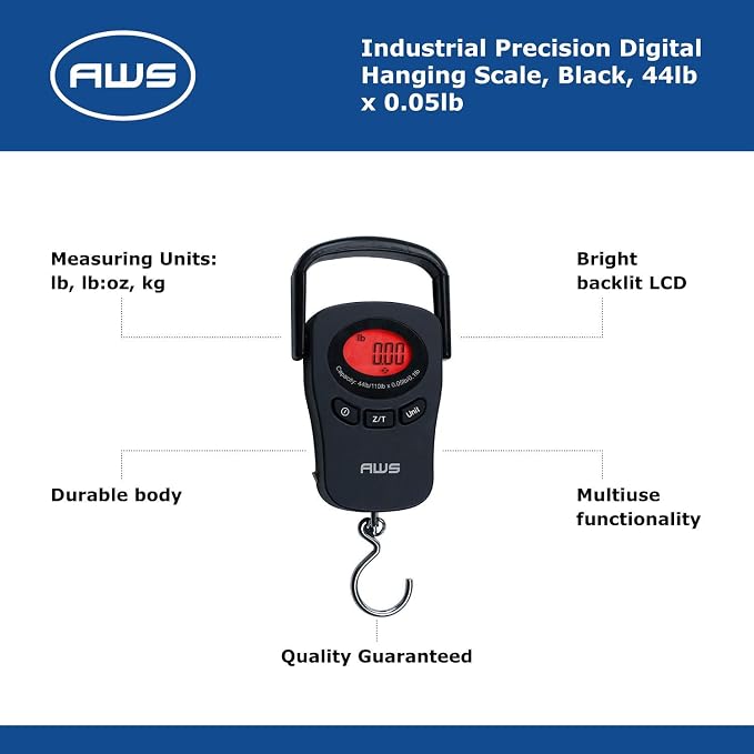 American Weigh Scales PK-110 Digital Hanging Scale – 110lb x 0.1lb Capacity, Red Backlit LCD Display, Portable Electronic Luggage & Fishing Scale (Black) - Image 2