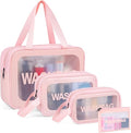 YuanCheng Upgrade Travel Toiletry Bags for Women, Pack-4 Different Size Make Up Bags with Handle, Large Capacity Translucent Waterproof Travel Cosmetic Bags (Comestic Bag-Pink) by YuanCheng