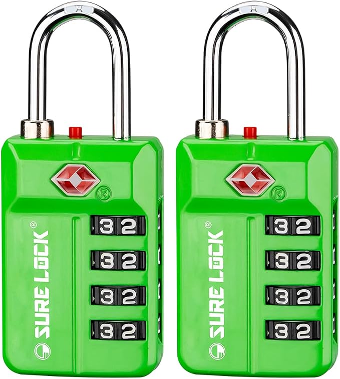 SURE LOCK TSA Approved 4-Digit Resettable Combination Luggage Locks with Open Alert, Easy-Read Dials - for Luggage, School Lockers, Gym, Office, Toolbox & Security Cases(Green 2 Pack) by Hopeyoucanstaysafe