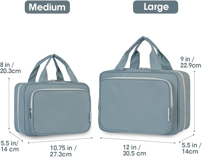 Narwey Travel Toiletry Bag for Women Large Hanging Makeup Bag Organizer Toiletries Bag for Full Size Essentials Accessories Cosmetics (Greyish Blue (Large)) - Image 2