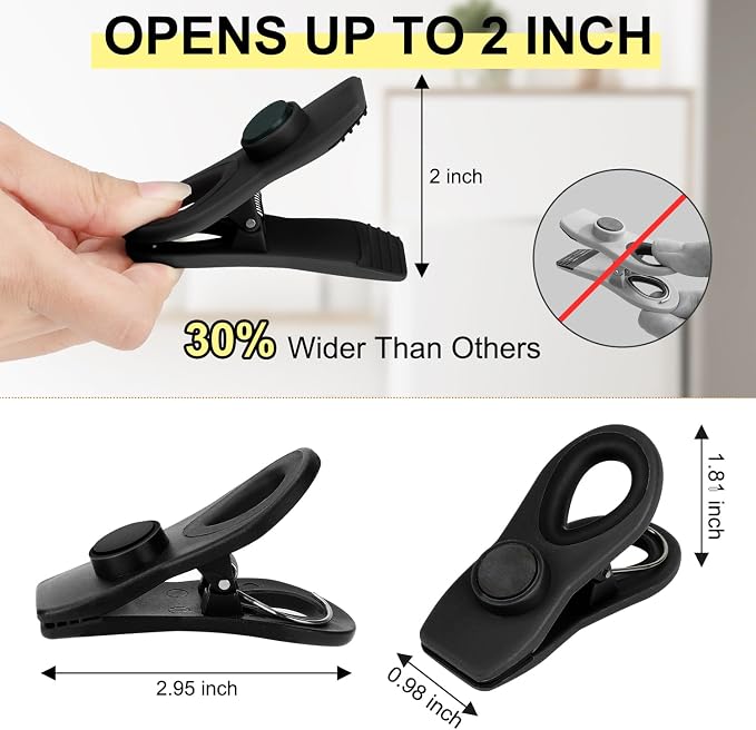 Chip Clips, Magnetic Bag Clips with Air Tight Seal for Food Storage, 12 Pack, Black - Image 2
