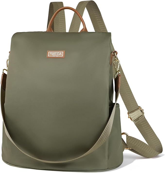 Convertible Backpack Purse for Women Anti Theft Nylon Backpack Green | Hidden Back Zipper Opening, Compact Travel Size,Summer Purse, Daypack for College Work, Fits 13-inch laptop by Fmeida
