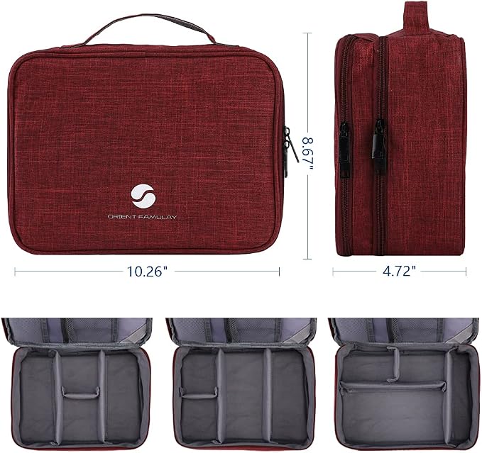 Travel Electronics Organizer, Waterproof Cable Organizer Bag for Electronic Accessories Double Layer Large Shockproof Cable Storage Bag for Cord, Power Bank, Tablet(Up to iPad 11 inch) - Wine Red - Image 4