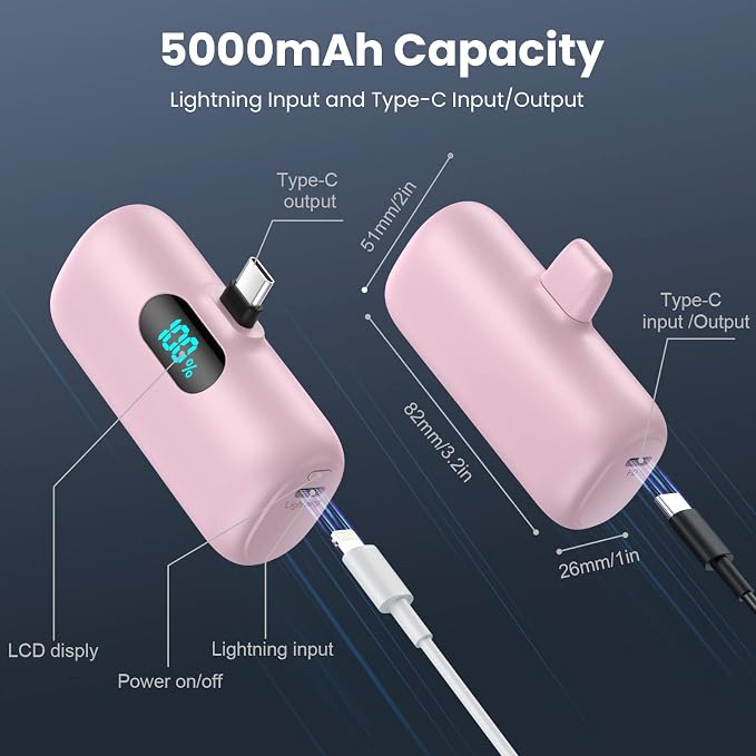 [2 Pack]Portable Charger Power Bank for iPhone 17/16/15,Mini USB C Portable Power Bank 5000mAh Fast Charging Battery Pack Travel Essentials for iPhone 15/16/17 Plus/17 Pro/17 Pro Max,Samsung Android - Image 6