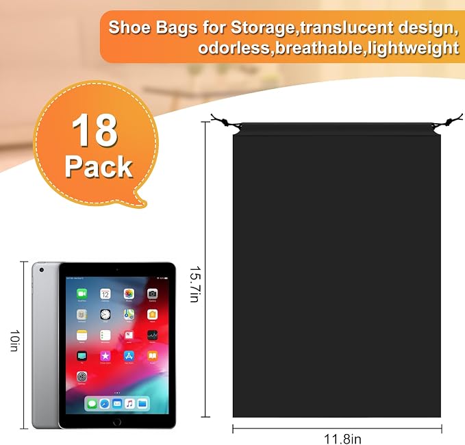 18 Pack Shoe Bags for Travel, 11.8in x 15.7in Travel Shoe Bags for Packing, Travel Bag for Shoes, Storage Bags for Men and Women - Image 2