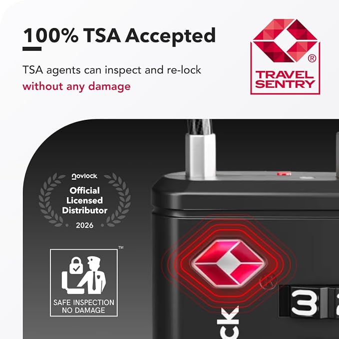 TSA Approved Luggage Locks, Travel Locks with Inspection Indicator | TSA008, Easy to Read Dials, 4 Digit Combination, Flexible Steel Cable, for Suitcases, Backpacks, Bags, 6-Pack, Black - Image 3