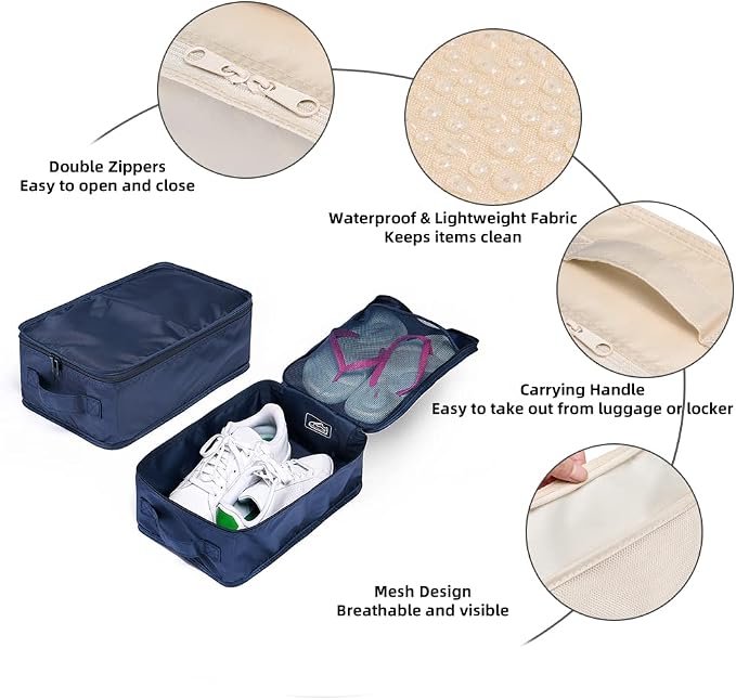 Travel Shoe Bags, Foldable Waterproof Shoe Pouches Organizer-Double Layer (8 Navy Shoe Bags) - Image 2