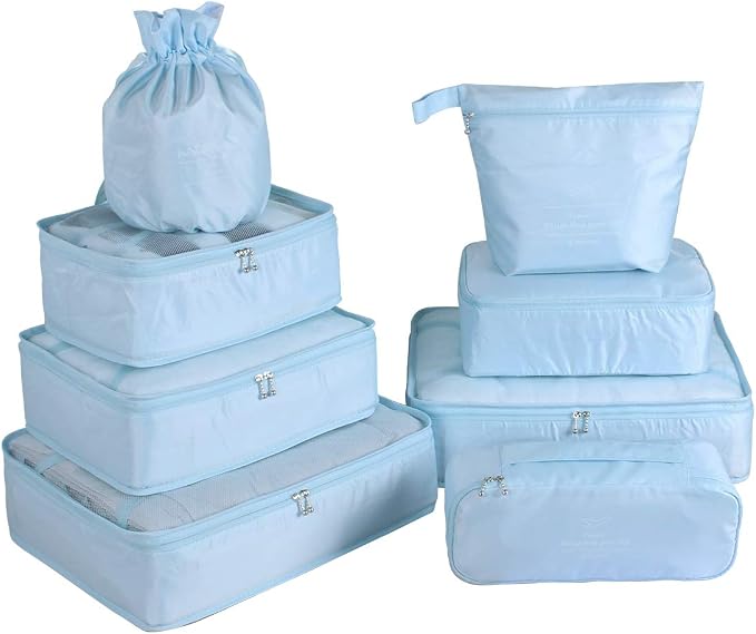 Packing Cubes for Travel, 8 Pcs Set | Luggage Organizers with Shoe Bag and Toiletry Bag, Classification and Storage, Save Storage Space and Luggage Packing Time by Unknown