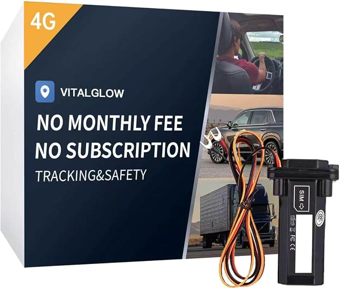 Wired GPS Tracker for Vehicles, No Monthly Fee, No Subscription with Real-Time Tracking, 4G SIM and Data Included, Trip History, GeoFence, Driving Alerts, IP67 Waterproof, Global Coverage by VITALGLOW