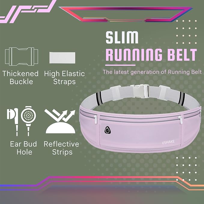 USHAKE Slim Running Belt, Workout Fanny Pack for Men Women,Exercise Waist Pack for Apple iPhone Holder, Runner Belt for Running Walking Cycling Camping Gym Light Purple - Image 3