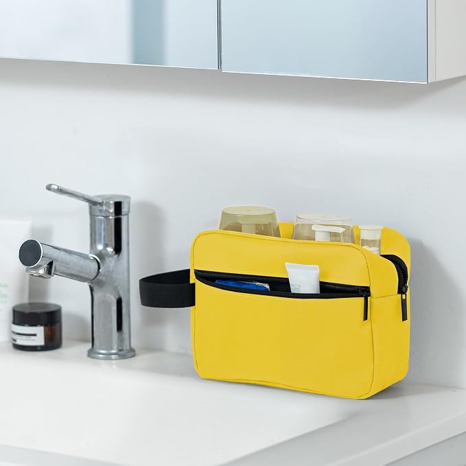 Elviros Travel Toiletry Bag for Women and Men,Lightweight Makeup Bag Hanging Dopp Kit with Shaving Compartment Cosmetic Organizer Small Tool Bag Travel Essentials,Gifts for Men & Women(Bright Yellow) - Image 2