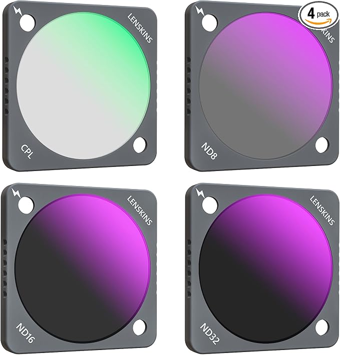 4-Pack Lens Filter Set ND8 ND16 ND32 CPL for DJI Action 2 Camera | QR Magnetic Design, ND CPL Filter Kits, Lens Protector Accessories for DJI Action 2 Vlogging Shooting Photography by LENSKINS