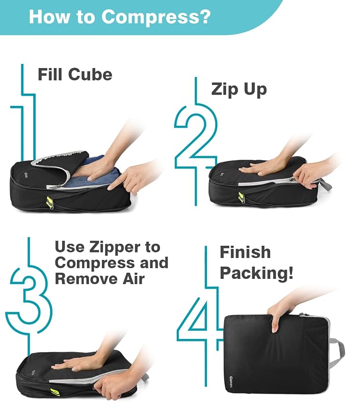 Gonex 10-Piece Compression Packing Cubes with Travel Organizer Set | Expandable Design, Hanging Toiletry Bag, Laundry Bag, Shoe Bag, Accessories Bag, Ripstop Fabric - Image 7