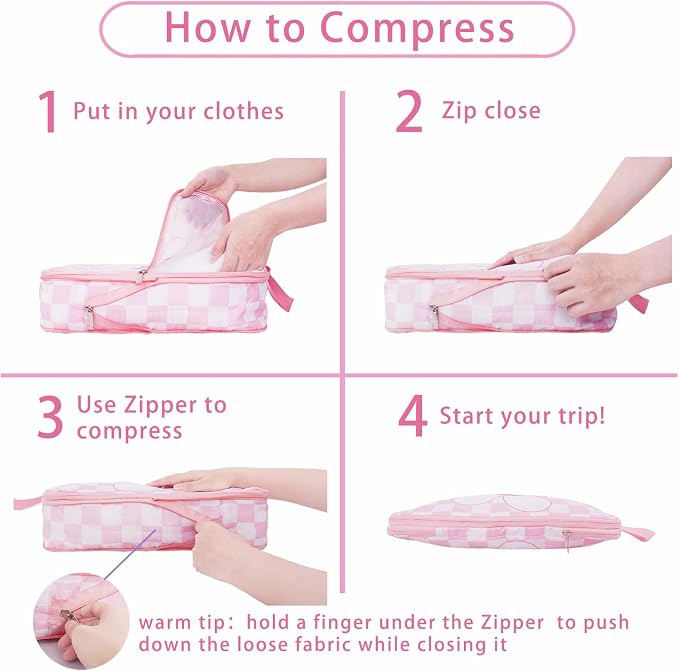 6 Pcs Compression Packing Cubes for Travel, Waterproof Luggage Organizer Washable Storage Bags Set - Packaging Cubes for Backpack Travel and Carry-Ons - Image 2