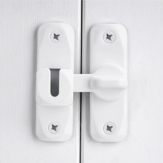 3 Pcs White 90/180 Degree Sliding Door Latches,Right Angle Door Lock | Zinc Alloy Flip Latch,Barn Door Latch,Cabinet Lock,for bedroom,cabinet,drawer,Gardens,Wine Cabinet,garage,window,Pet Cage - Image 4