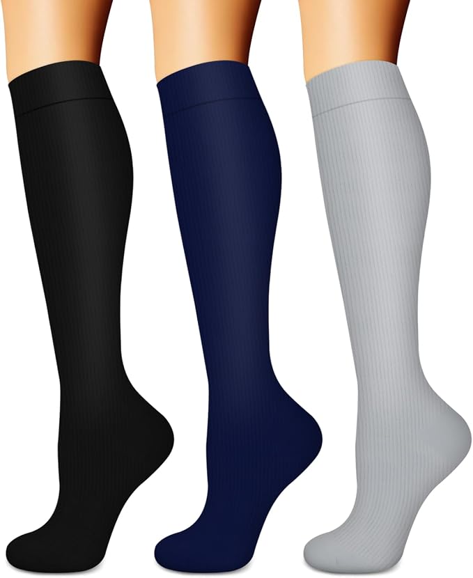 Compression Socks for Women & Men (3 pairs) - Best Support for Nurses, Running, Hiking, Recovery & Flight Socks by BLUEENJOY