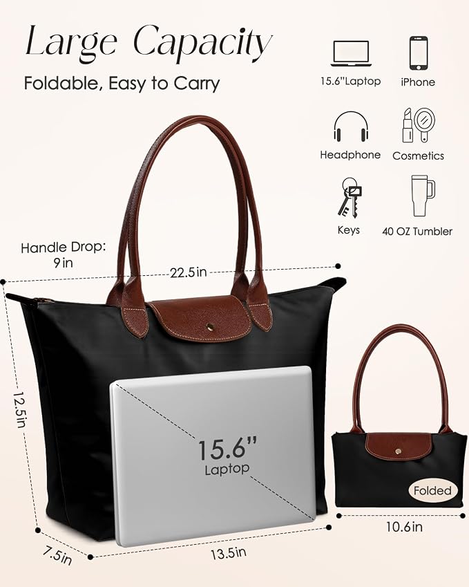 Miss Adola Aesthetic Nylon Tote Bag for Women | Lightweight, Foldable, Waterproof, Large Capacity for Travel, Work, Teacher - Image 3