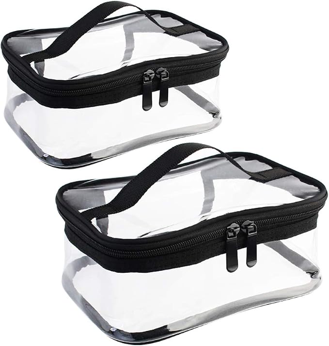 2 Pack Portable Clear Makeup Bag Zipper Waterproof Cosmetics Bag Transparent Travel Storage Carry Pouch PVC Zippered Toiletry Bag Organizers With Handle for Vacation Travel, Bathroom by Wobe