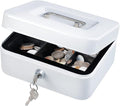 KYODOLED Medium Cash Box with Money Tray,Small Safe Lock Box with Key,Cash Drawer,7.87"x 6.30"x 3.54" White Medium by KYODOLED