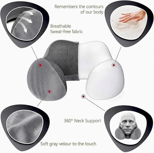 Airplane Travel Neck Pillow, 100% Memory Foam Ergonomic Neck Support, Airplanes Neck Pillow with Washable Cover Travel Essential for Flight, Office includes Eye Masks, Earplugs & Carry Bag (Dark Gray) - Image 2