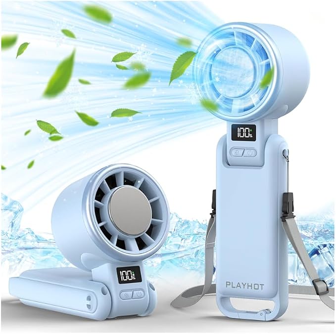PlayHot Portable Handheld Cooling Fan, Travel Essentials, Gifts for Women | Instant Cooling, 10m/s Airflow, 5-Speed, 10H Max, USB-C Rechargeable, LED Display, 3-in-1 Foldable for Cruise, Beach Vacation by PlayHot-CoolSummer