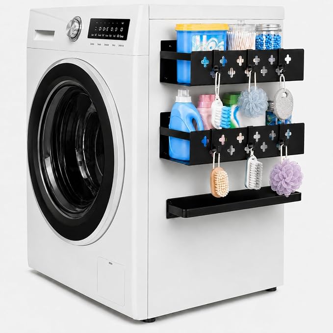 Linidcoud Laundry Room Organization, 2 Pack Magnetic Shelves Laundry Organizer, Strong Multipurpose Magnetic Shelf for Bathroom Kitchen Fridge Organization by linidcoudhome