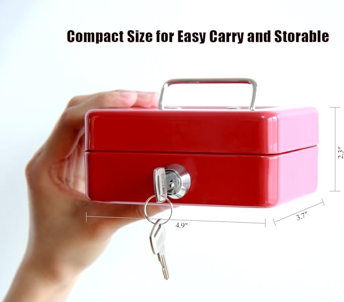 Small Cash Box with Lock and Slot - Jssmst Metal Coin Bank Piggy Bank for Adults and Kids, Red(SMCB0303N) - Image 4