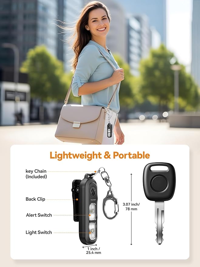 TECKNET Personal Safety Alarm 135dB with SOS Strobe Light for Women - Rechargeable& IPX4 Waterproof Running Lights with Clip On Torch & Low Battery Notice, Safety Siren for Travel Kids, Black - Image 6