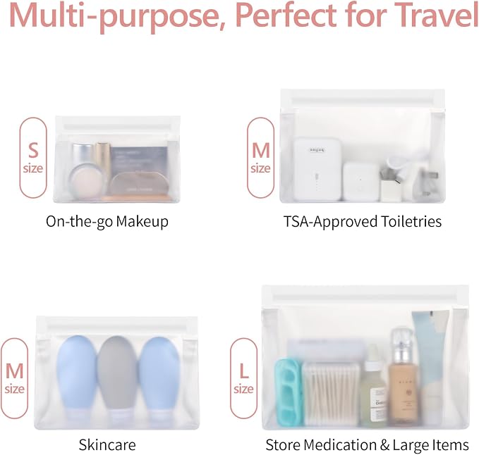 Clear Makeup Bag - TSA Approved Toiletry Bag, 1L+1M+1S, White | Food-Grade PEVA, Leakproof & Sealed, Reusable, Flat Bottom, Small & Medium Quart Carry-On, Large Checked-Luggage for Travel - Image 9